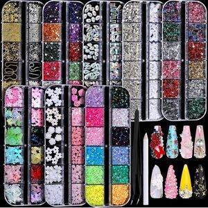 Nail charms rhinestones 3D charms crafts gel polish jewel 8 boxes